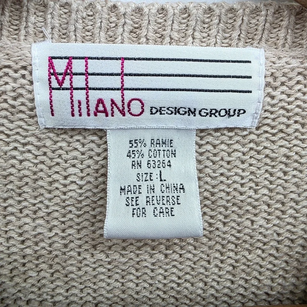 Vintage Milano Womens L Fall‎ Leaf Patchwork Cardigan Sweater Rustic Earthy Knit